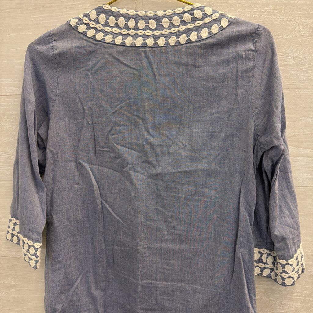 Boden Blue/ White Embroidered Long Sleeve Top 6