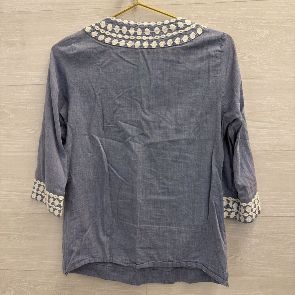 Boden Blue/ White Embroidered Long Sleeve Top 6