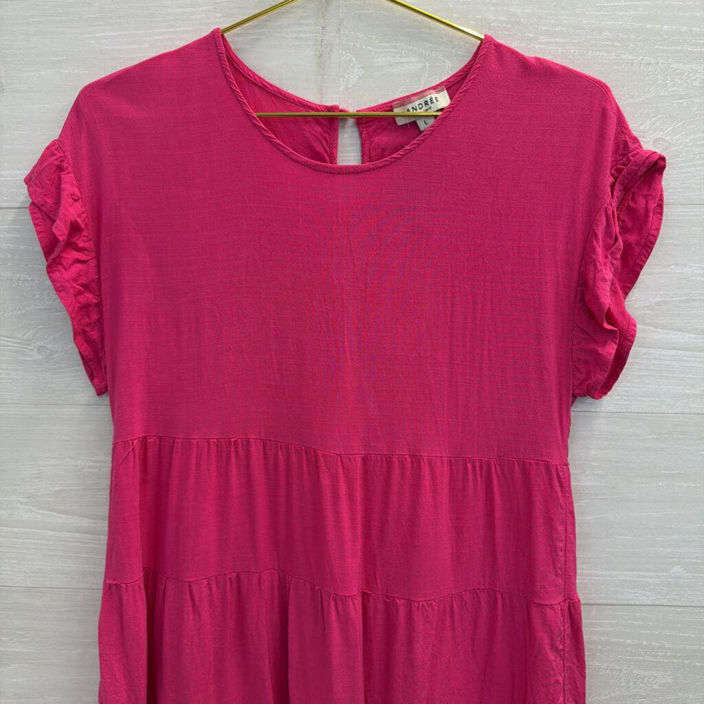 Andree Pink Short Sleeve Tiered Top Large