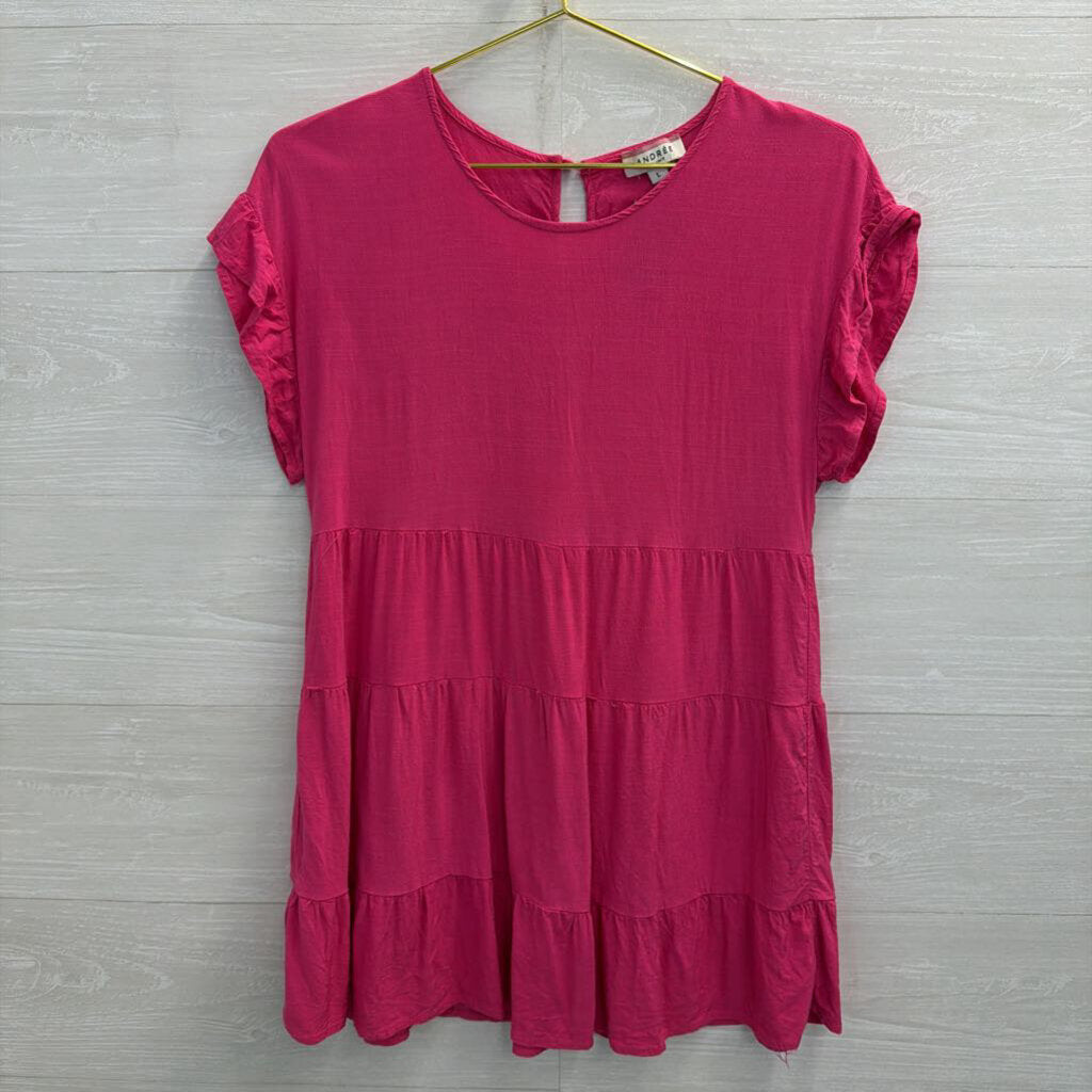 Andree Pink Short Sleeve Tiered Top Large