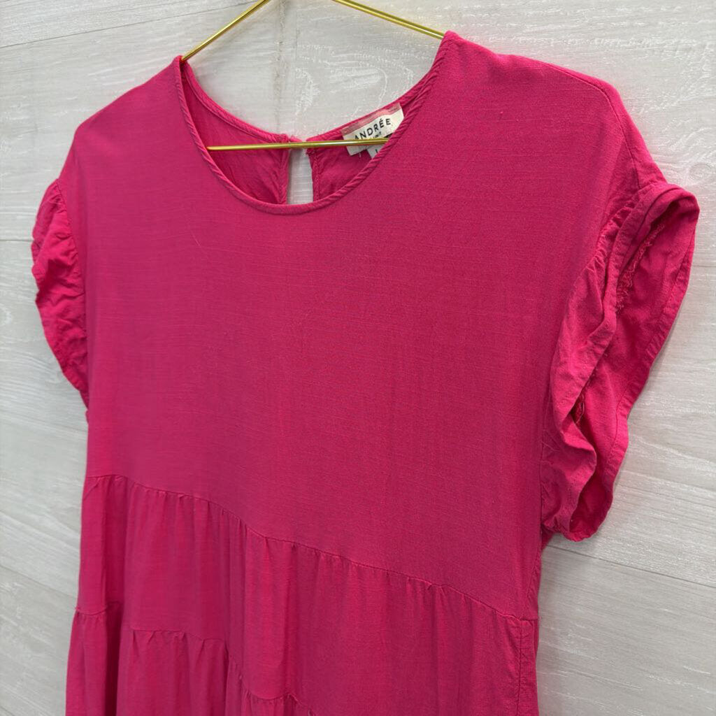 Andree Pink Short Sleeve Tiered Top Large