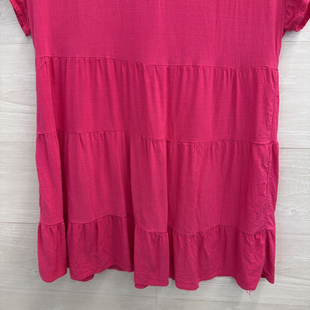 Andree Pink Short Sleeve Tiered Top Large