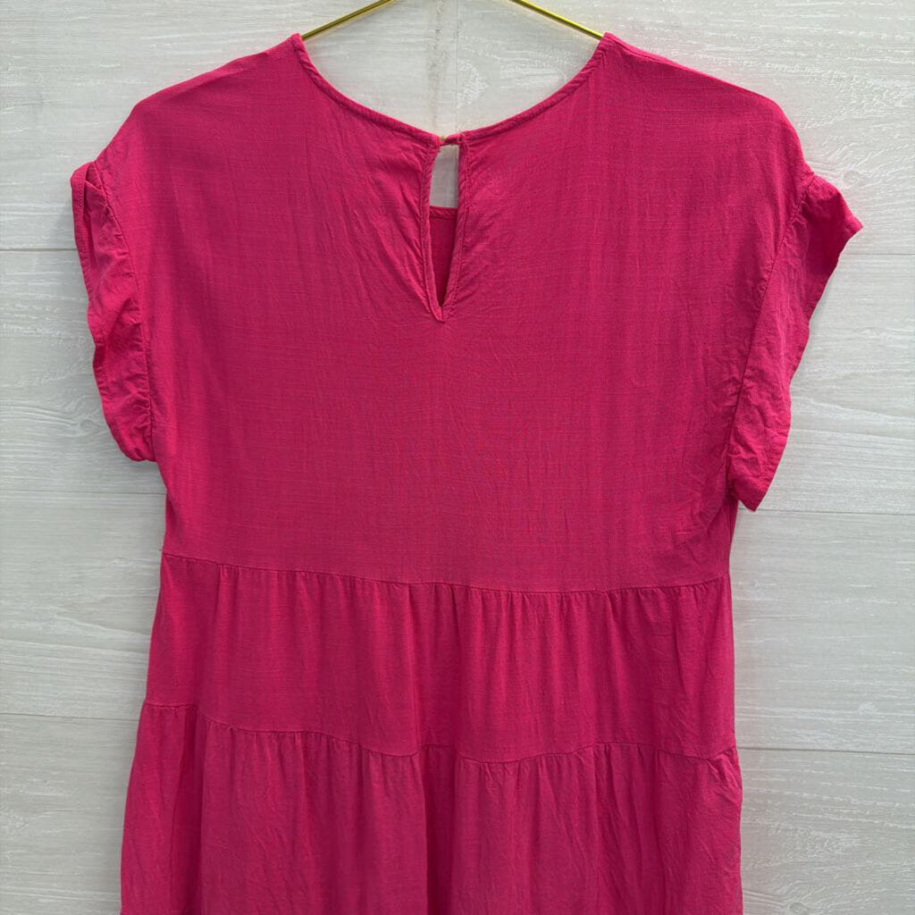 Andree Pink Short Sleeve Tiered Top Large