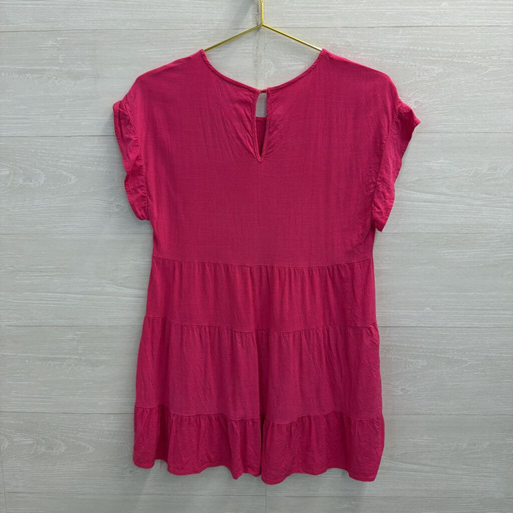 Andree Pink Short Sleeve Tiered Top Large