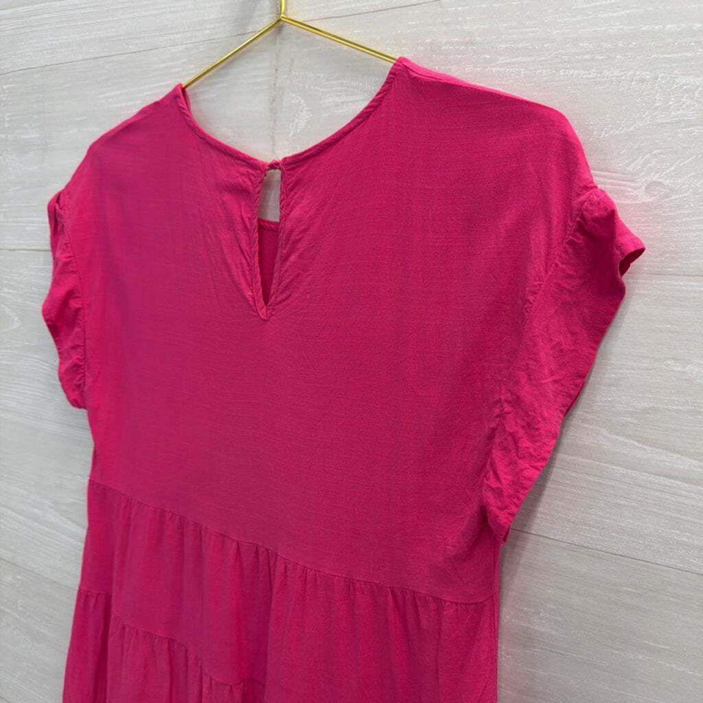 Andree Pink Short Sleeve Tiered Top Large