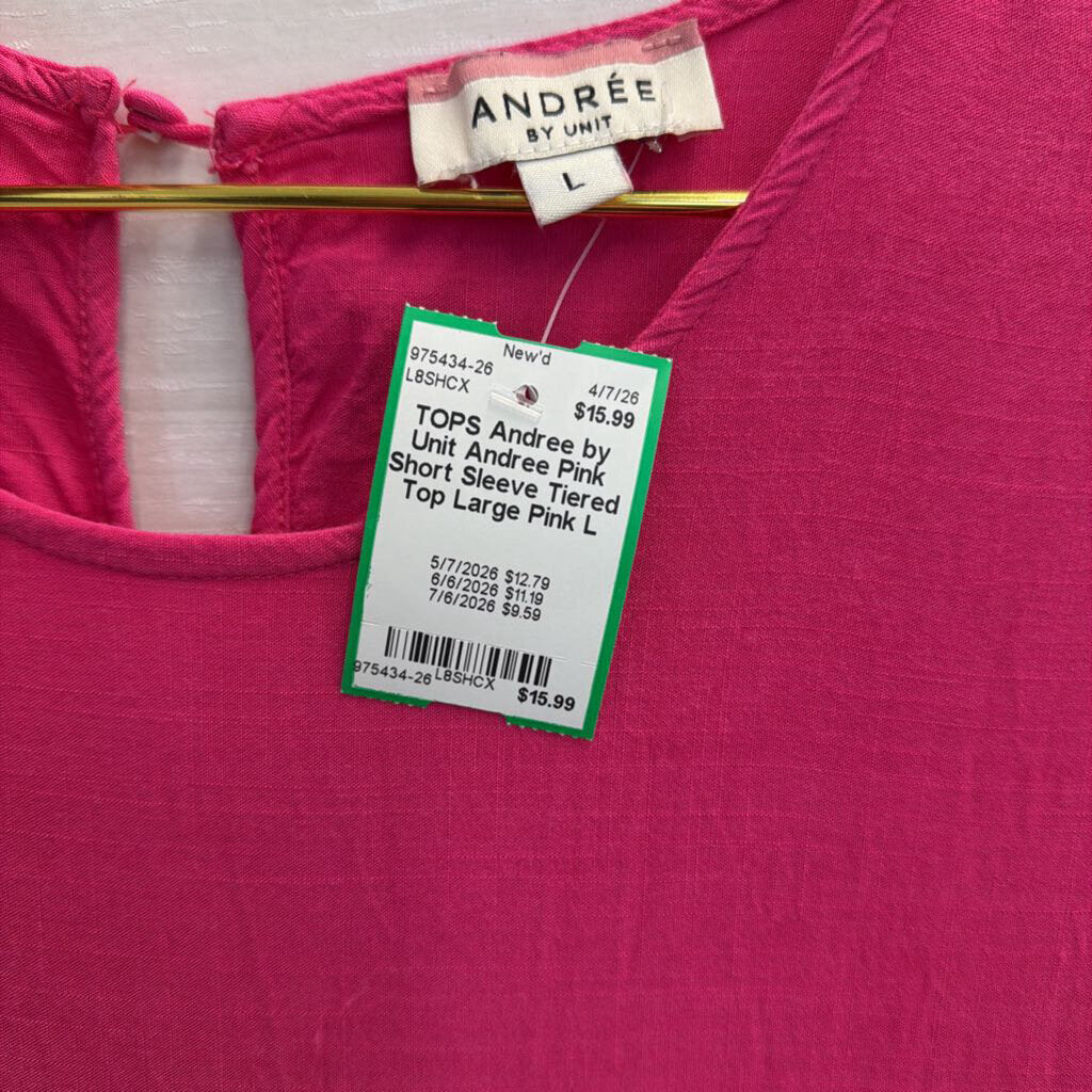 Andree Pink Short Sleeve Tiered Top Large
