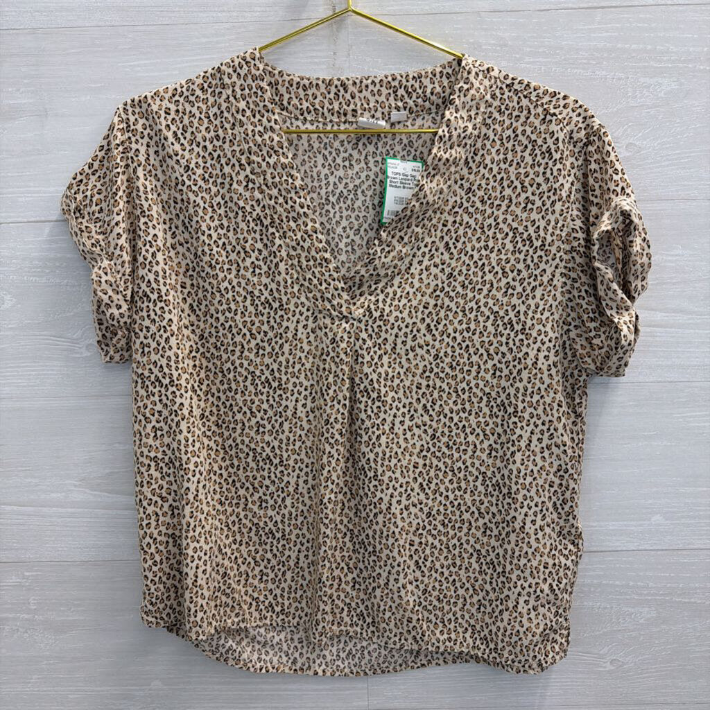 Gap Brown Leopard Print Short Sleeve Top Medium