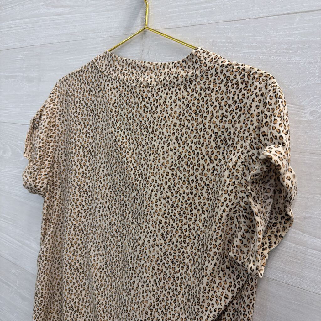 Gap Brown Leopard Print Short Sleeve Top Medium