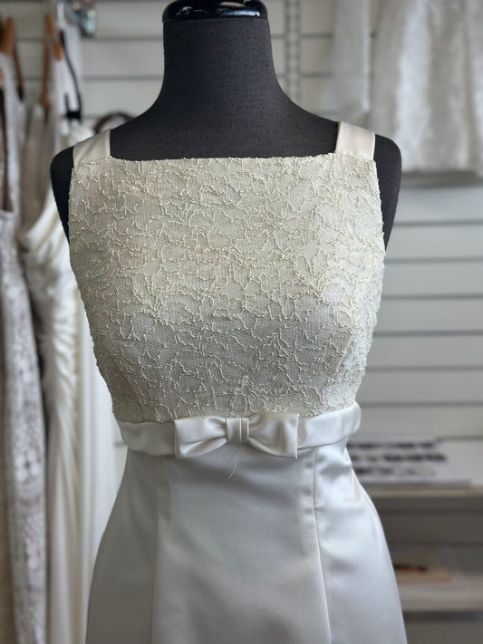 Vintage Ivory Lace Top Satin Skirt Bridal Gown 5/6