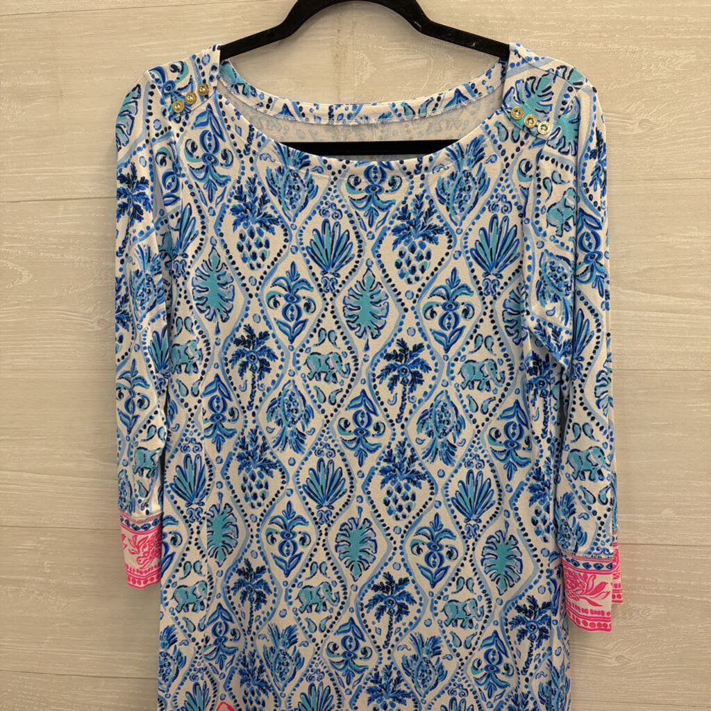 Lilly Pulitzer White/ Blue Print Long Sleeve Sophie Dress Medium