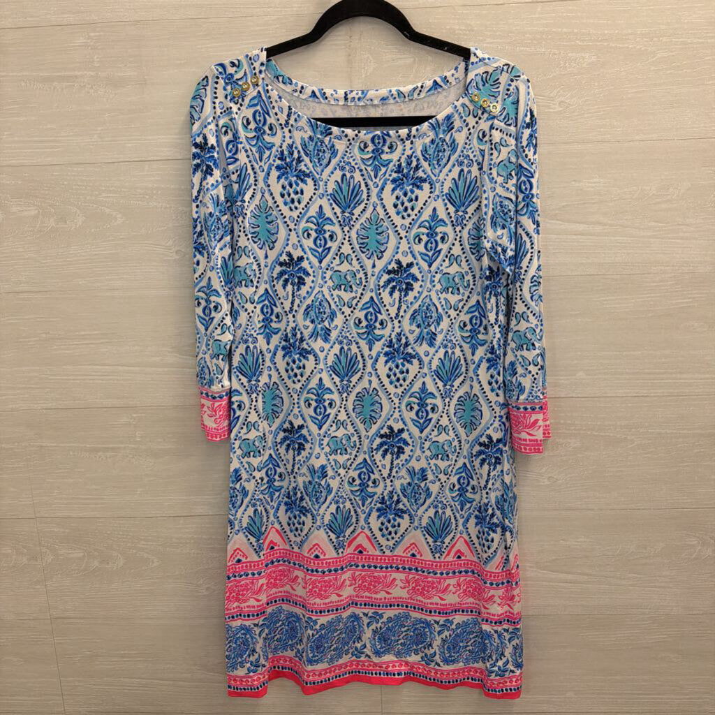 Lilly Pulitzer White/ Blue Print Long Sleeve Sophie Dress Medium