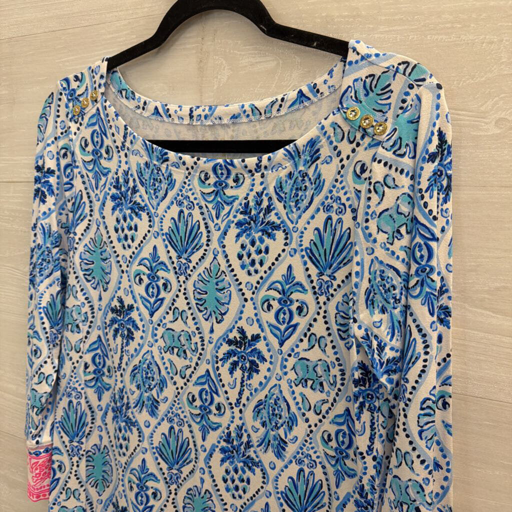 Lilly Pulitzer White/ Blue Print Long Sleeve Sophie Dress Medium