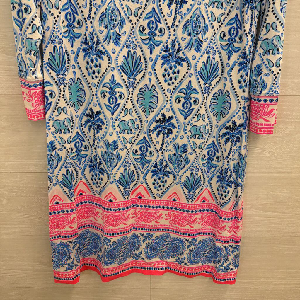 Lilly Pulitzer White/ Blue Print Long Sleeve Sophie Dress Medium