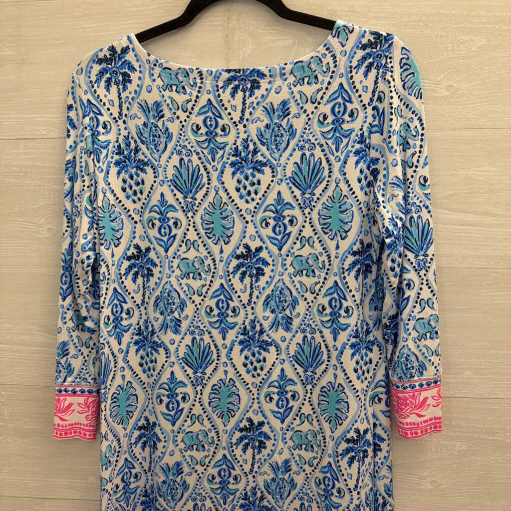 Lilly Pulitzer White/ Blue Print Long Sleeve Sophie Dress Medium