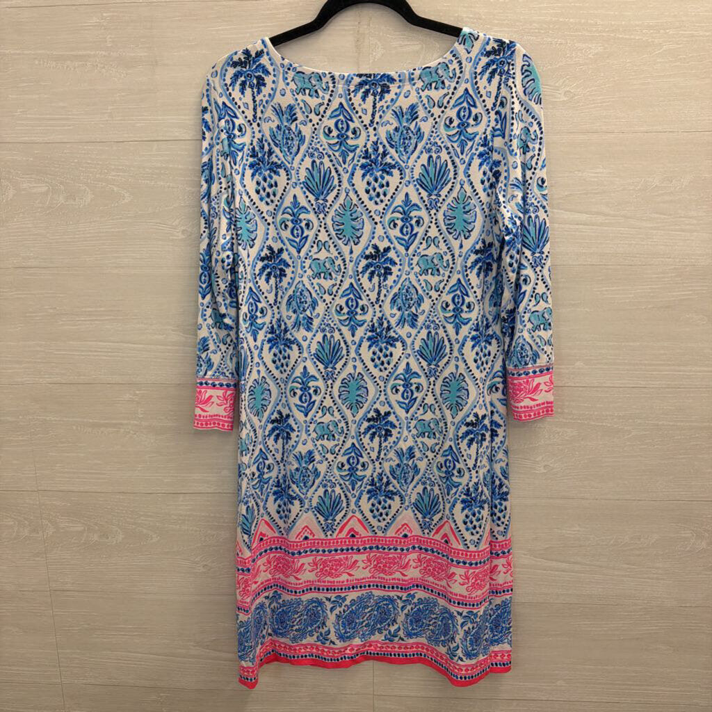 Lilly Pulitzer White/ Blue Print Long Sleeve Sophie Dress Medium