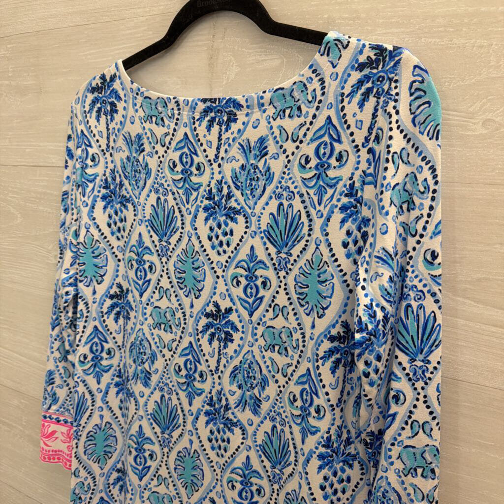 Lilly Pulitzer White/ Blue Print Long Sleeve Sophie Dress Medium