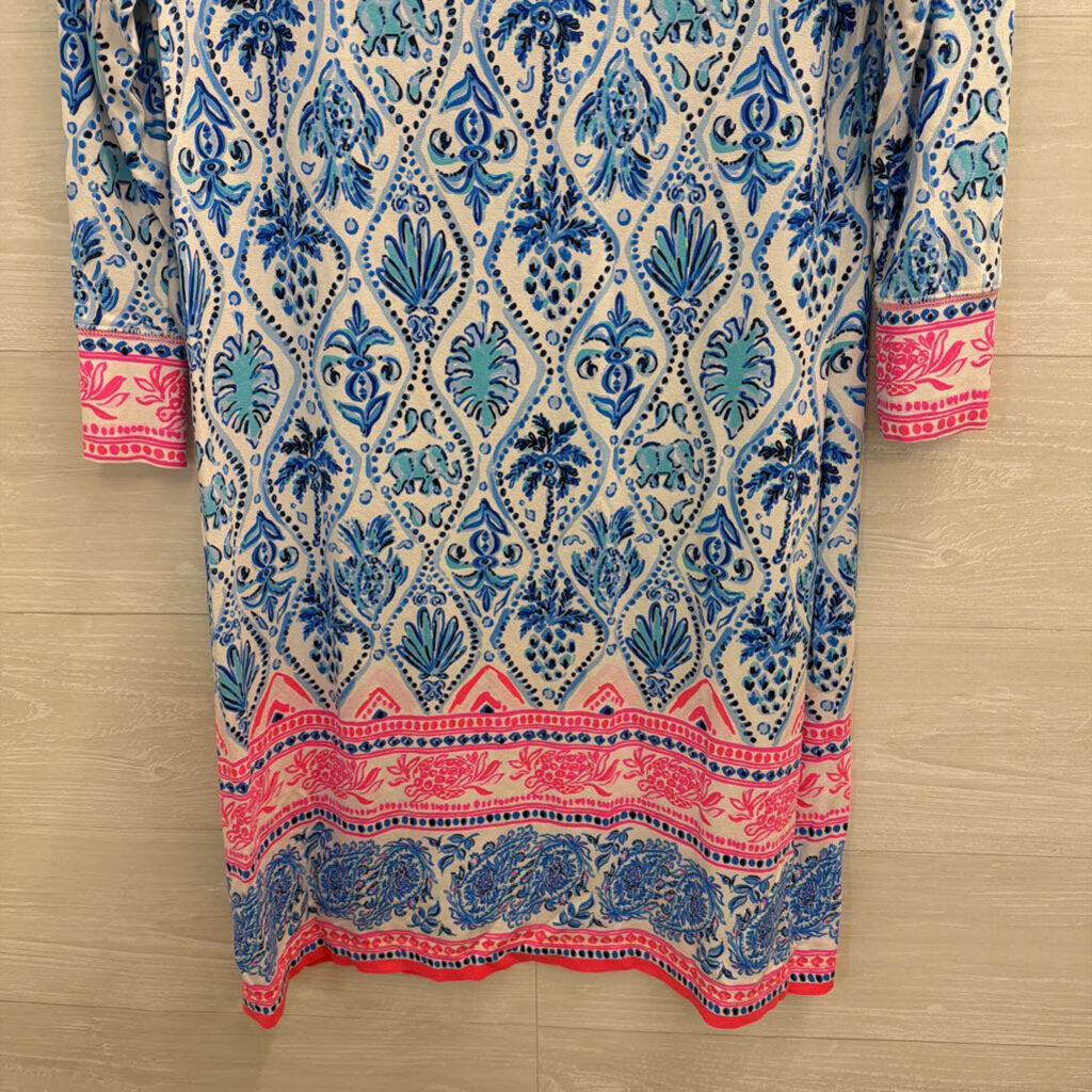 Lilly Pulitzer White/ Blue Print Long Sleeve Sophie Dress Medium