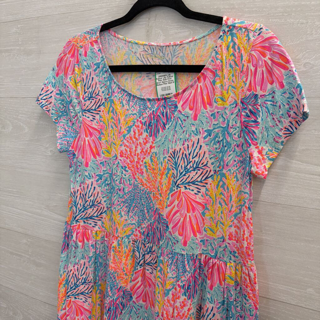 Lilly Pulitzer Pink/ Multi Print Short Sleeve Dress Medium