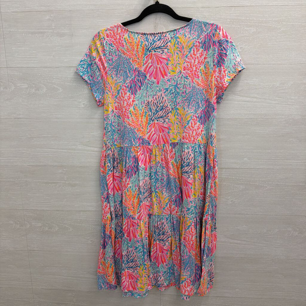 Lilly Pulitzer Pink/ Multi Print Short Sleeve Dress Medium