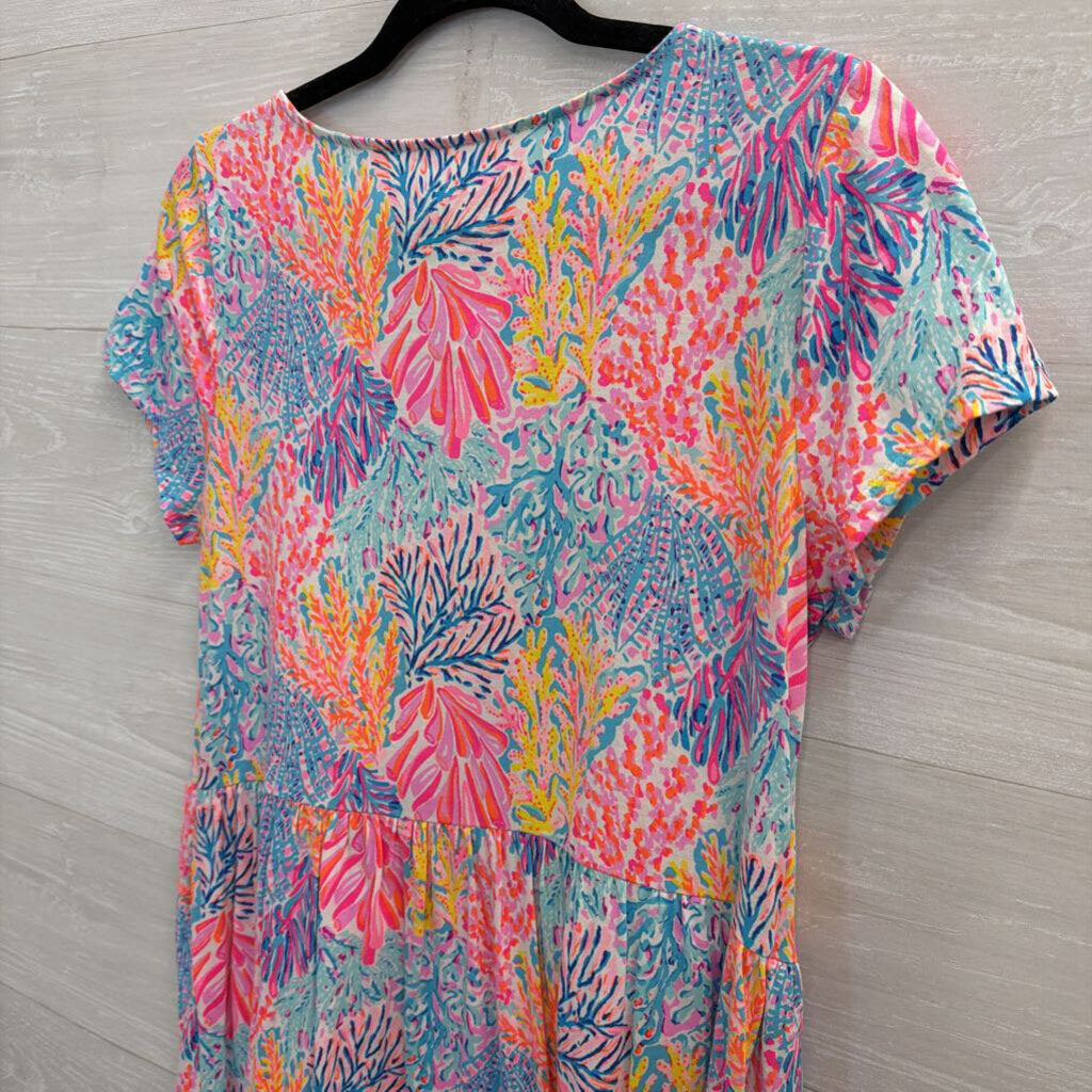 Lilly Pulitzer Pink/ Multi Print Short Sleeve Dress Medium