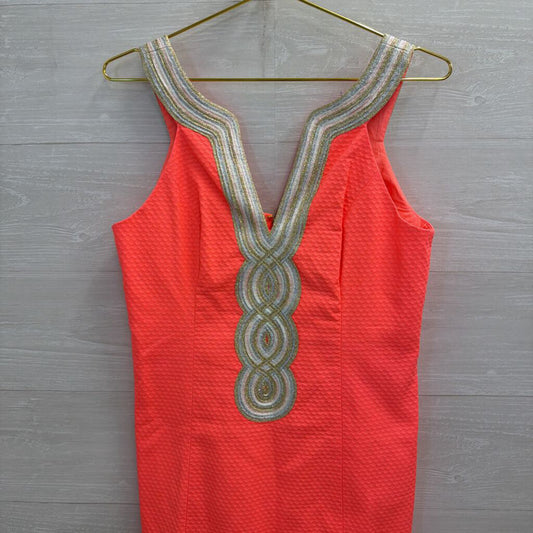 Lilly Pulitzer Coral/ Metallic Valli Shift Dress 6