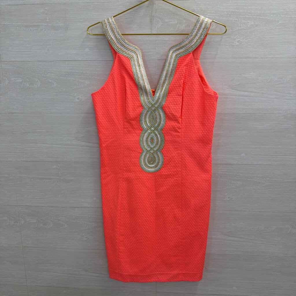 Lilly Pulitzer Coral/ Metallic Valli Shift Dress 6