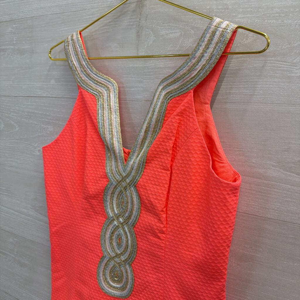 Lilly Pulitzer Coral/ Metallic Valli Shift Dress 6