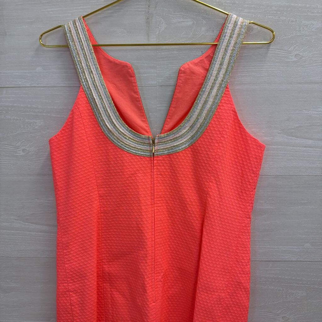 Lilly Pulitzer Coral/ Metallic Valli Shift Dress 6