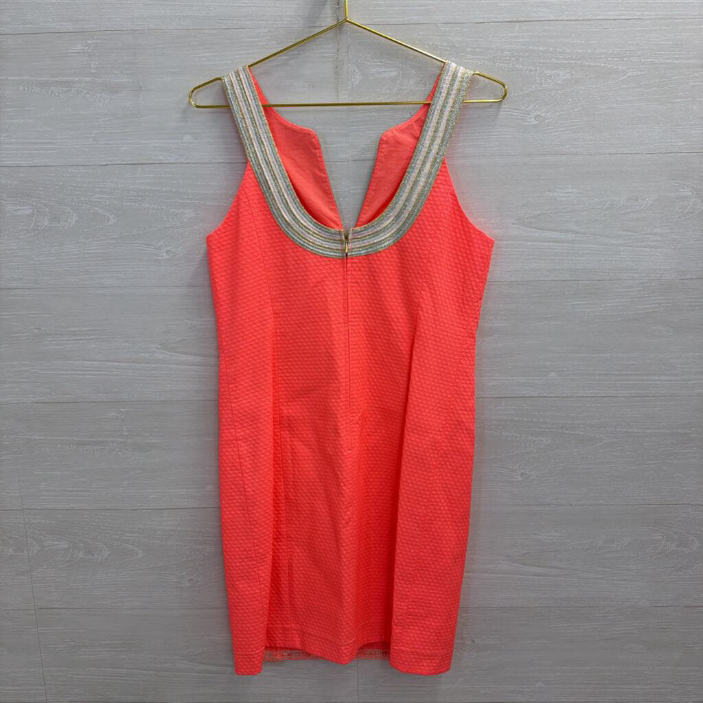 Lilly Pulitzer Coral/ Metallic Valli Shift Dress 6