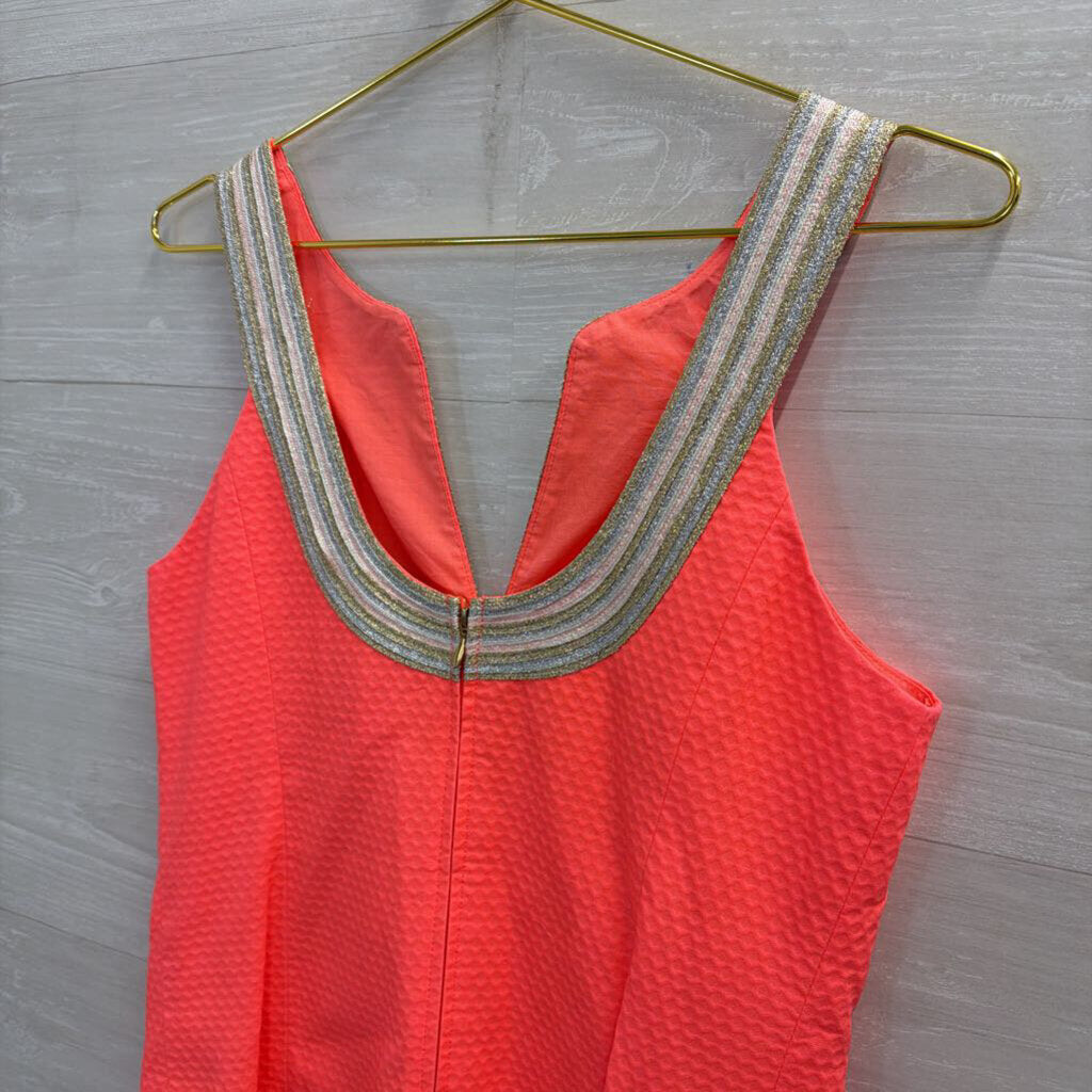 Lilly Pulitzer Coral/ Metallic Valli Shift Dress 6