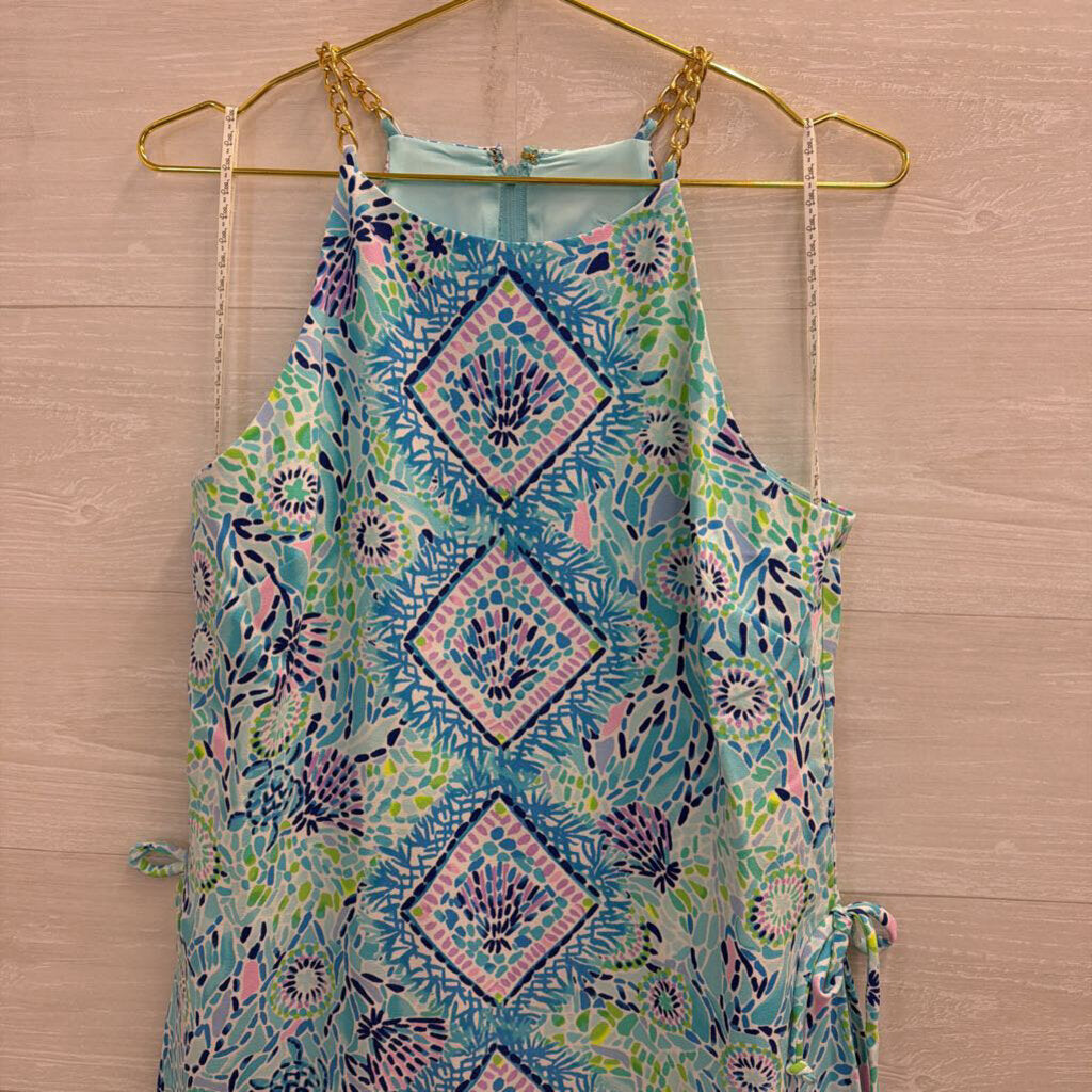 Lilly Pulitzer Blue/ Multi Print Chain Neck Donna Romper Dress 8