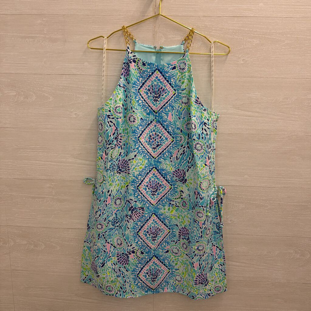 Lilly Pulitzer Blue/ Multi Print Chain Neck Donna Romper Dress 8