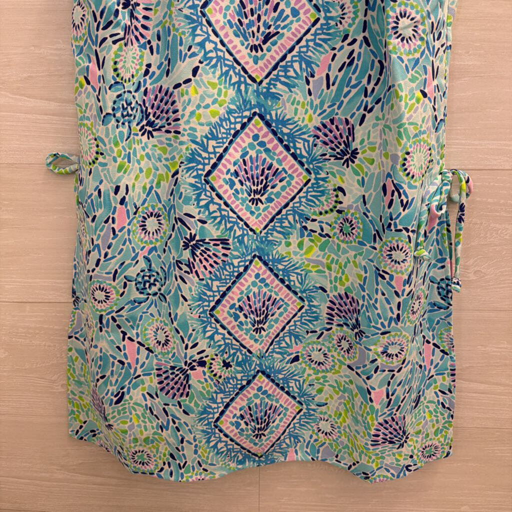 Lilly Pulitzer Blue/ Multi Print Chain Neck Donna Romper Dress 8
