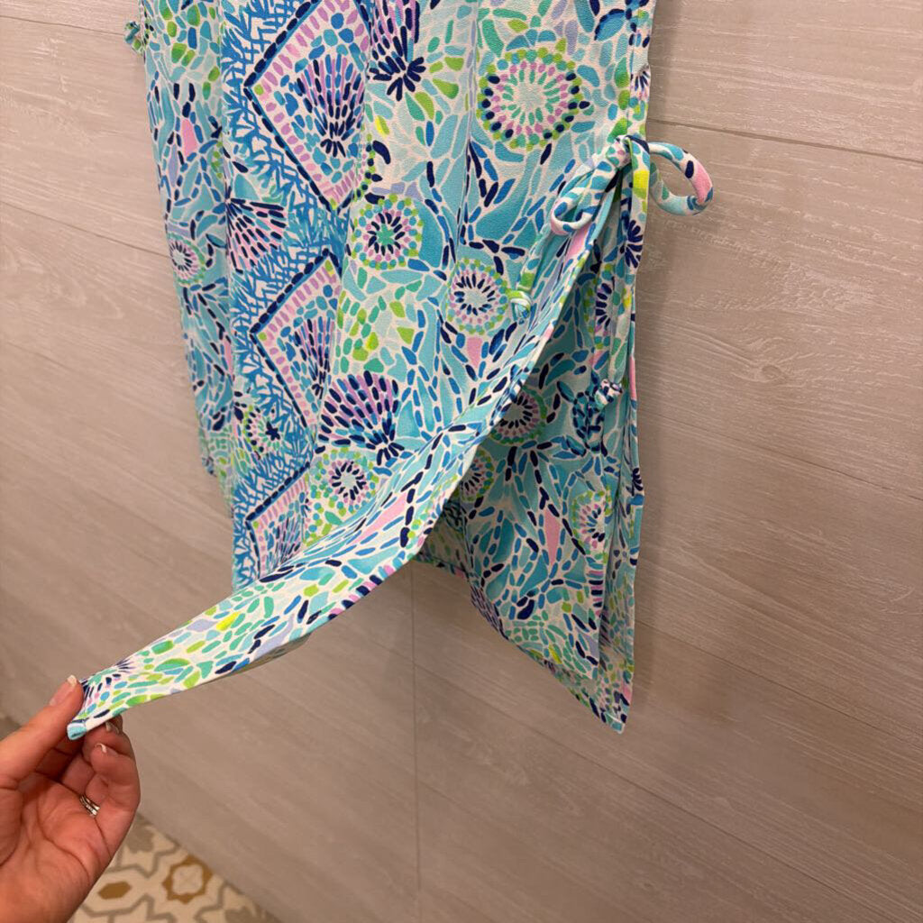 Lilly Pulitzer Blue/ Multi Print Chain Neck Donna Romper Dress 8