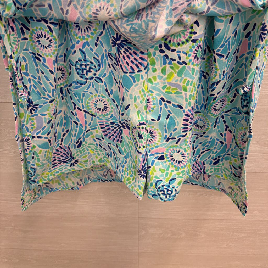 Lilly Pulitzer Blue/ Multi Print Chain Neck Donna Romper Dress 8
