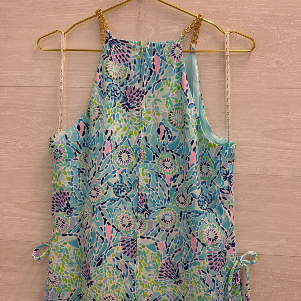 Lilly Pulitzer Blue/ Multi Print Chain Neck Donna Romper Dress 8
