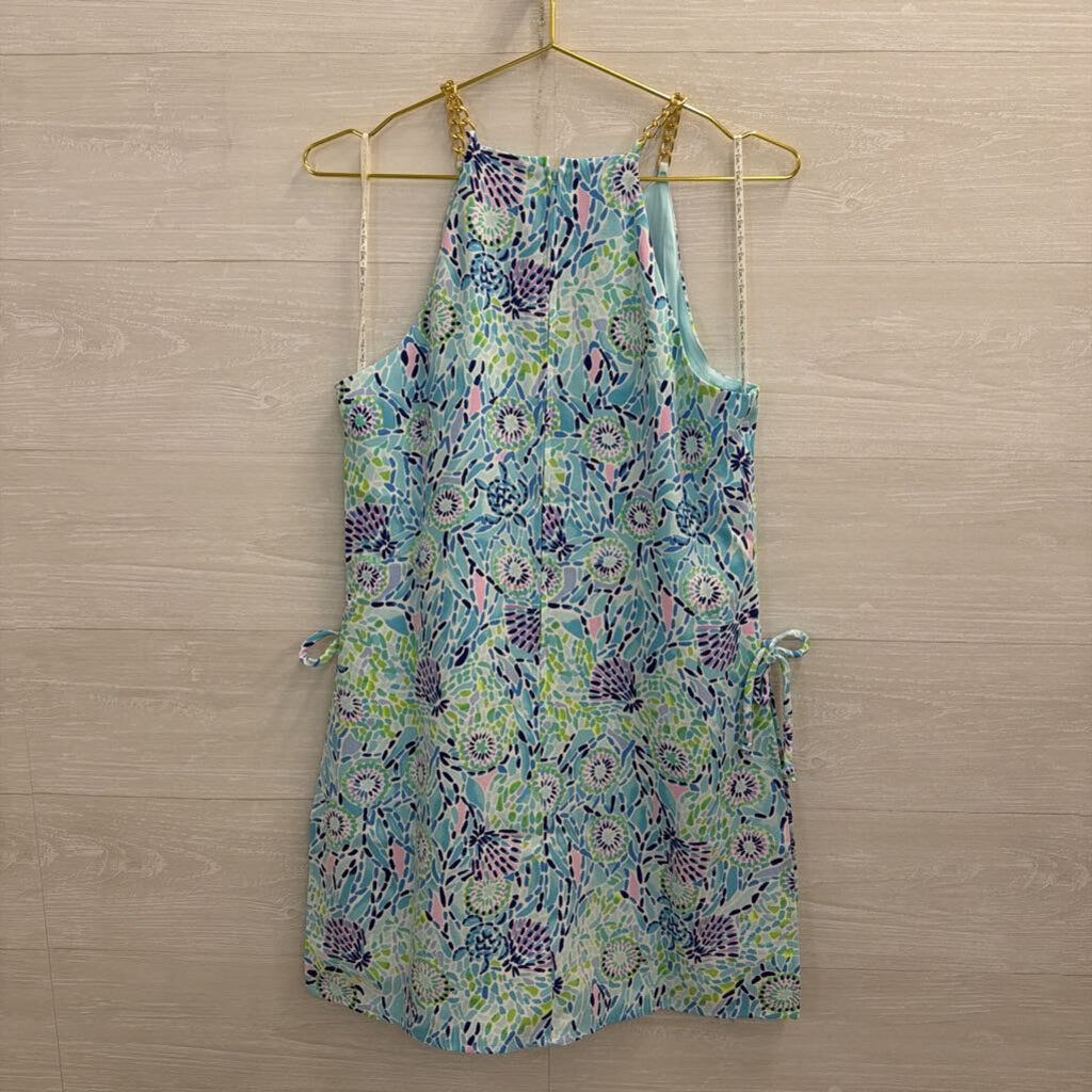 Lilly Pulitzer Blue/ Multi Print Chain Neck Donna Romper Dress 8
