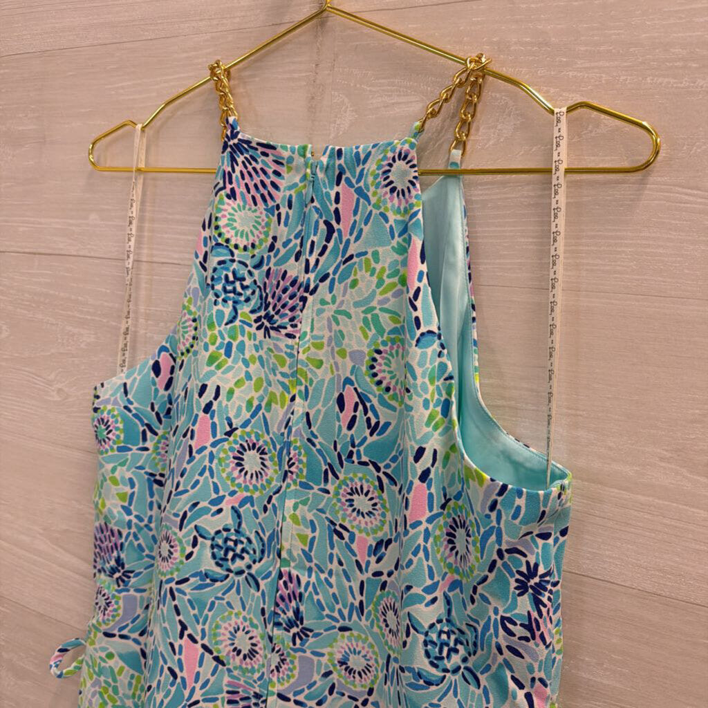 Lilly Pulitzer Blue/ Multi Print Chain Neck Donna Romper Dress 8