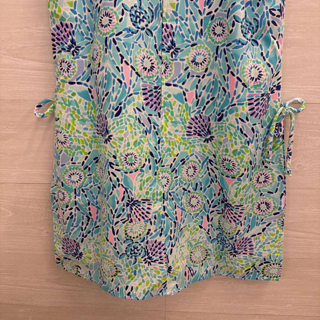 Lilly Pulitzer Blue/ Multi Print Chain Neck Donna Romper Dress 8