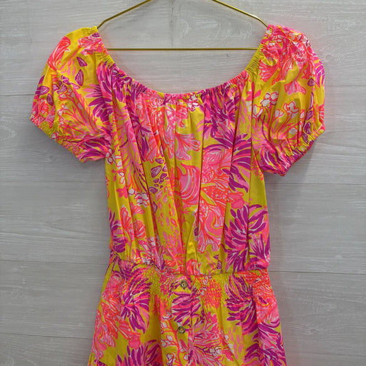 Lilly Pulitzer Yellow/ Pink Print Jesiba Romper Dress Medium