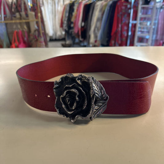 BCBG Red Leather Gisela Rose Belt Small