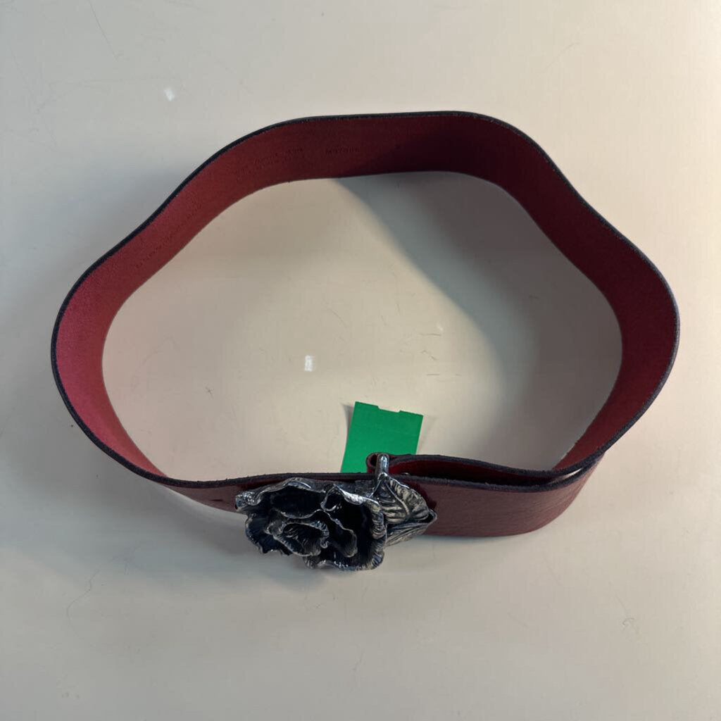 BCBG Red Leather Gisela Rose Belt Small
