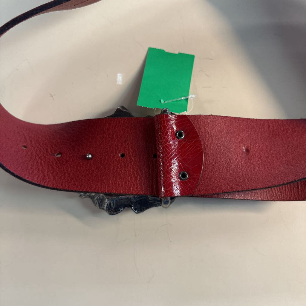 BCBG Red Leather Gisela Rose Belt Small