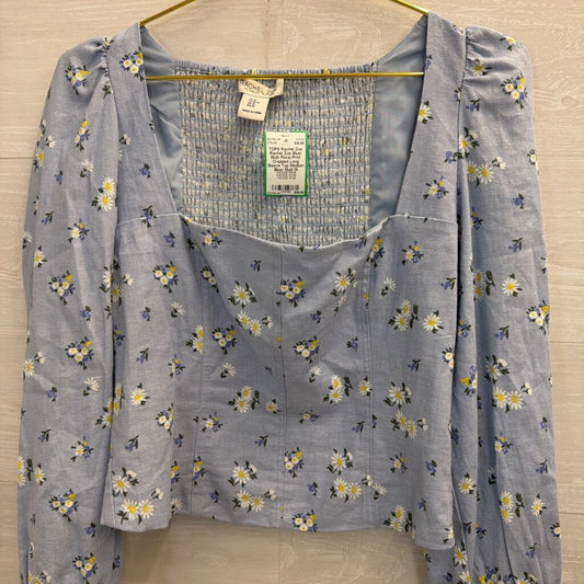 Rachel Zoe Blue/ Multi Floral Print Cropped Long Sleeve Top Medium