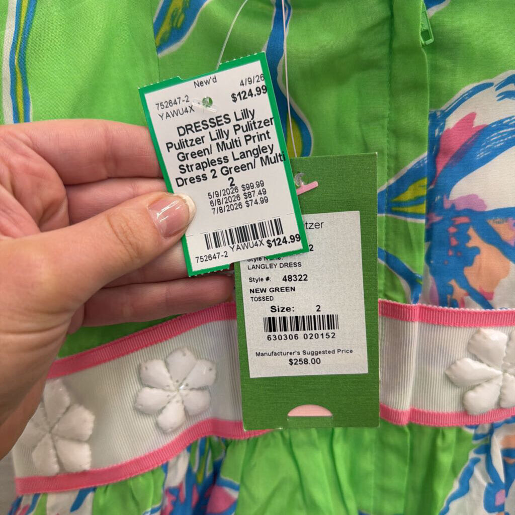 Lilly Pulitzer Green/ Multi Print Strapless Langley Dress 2
