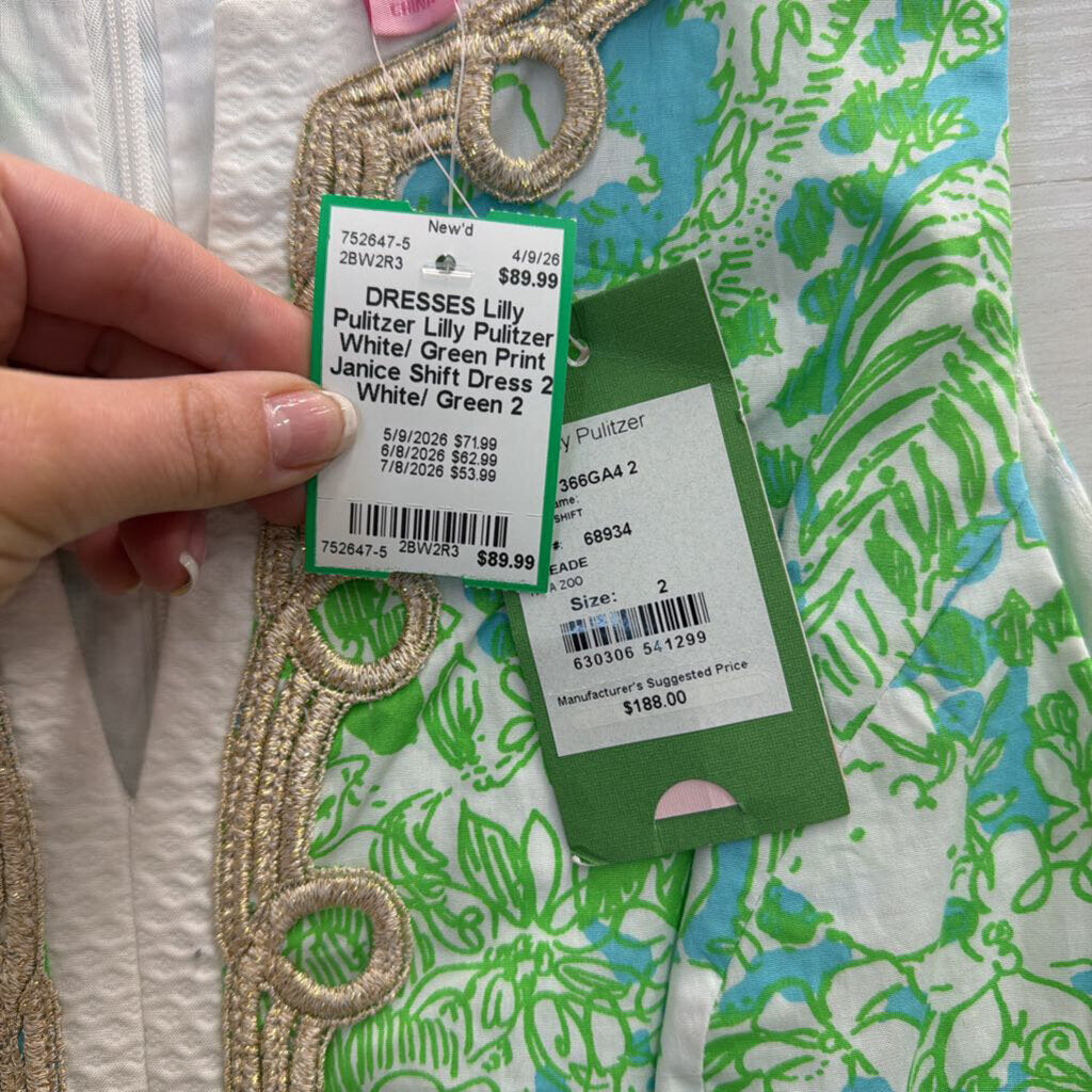 Lilly Pulitzer White/ Green Print Janice Shift Dress 2