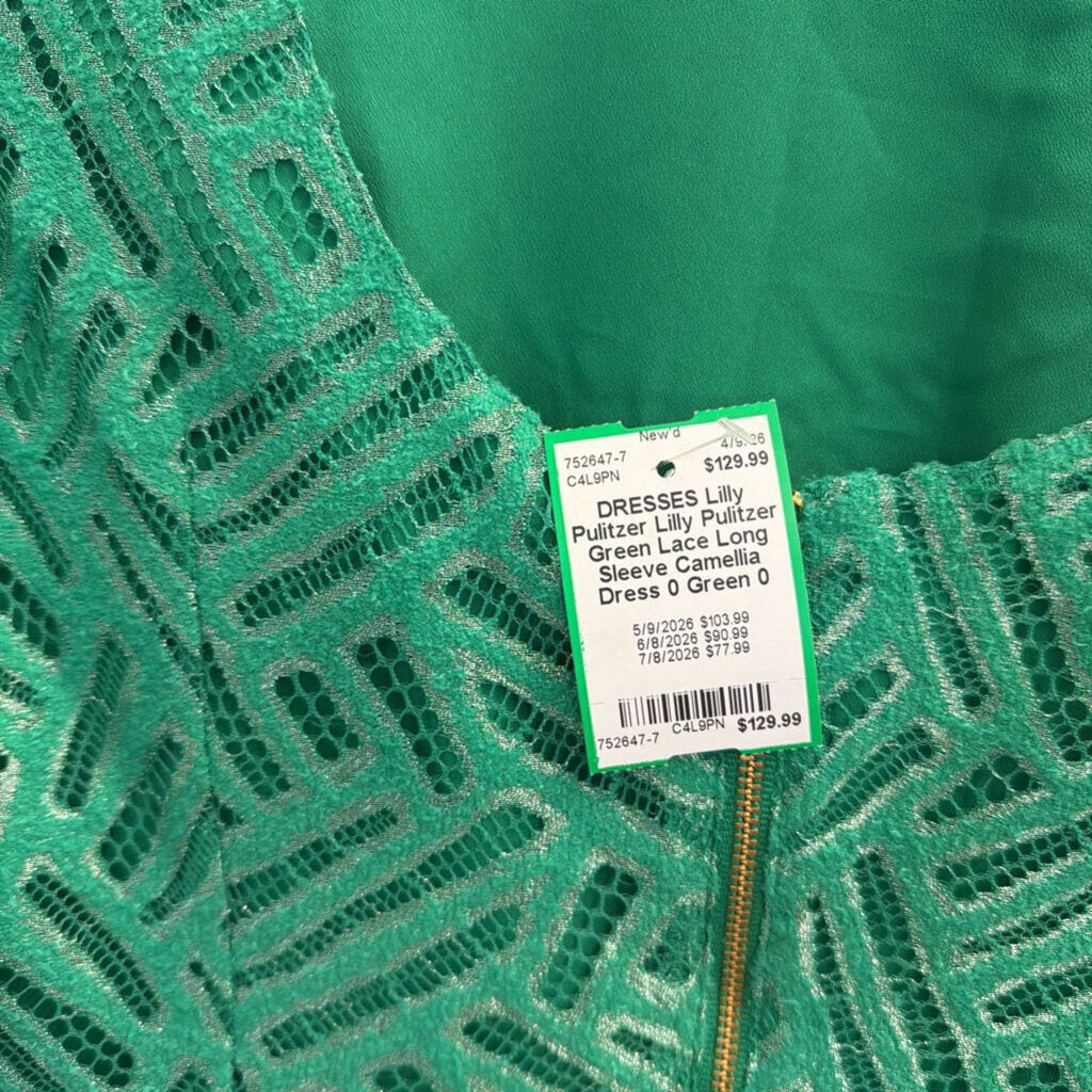 Lilly Pulitzer Green Lace Long Sleeve Camellia Dress 0