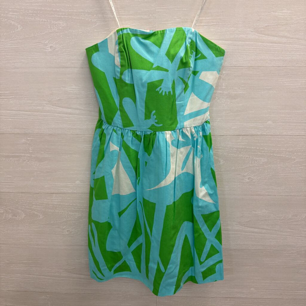 Lilly Pultizer Blue/ Green Print Strapless Lottie Dress 2
