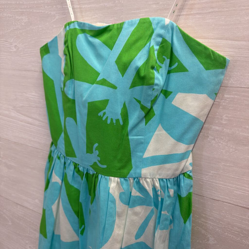 Lilly Pultizer Blue/ Green Print Strapless Lottie Dress 2
