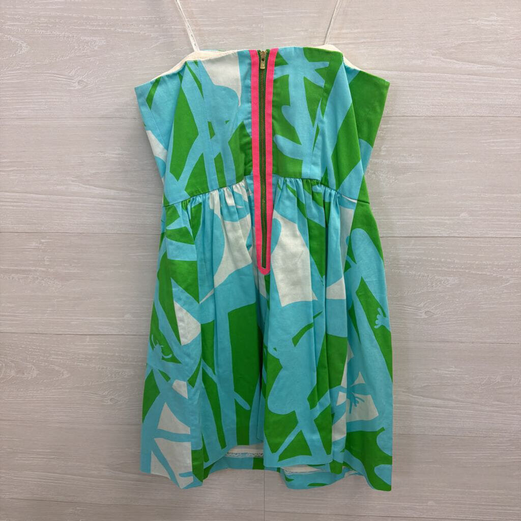 Lilly Pultizer Blue/ Green Print Strapless Lottie Dress 2
